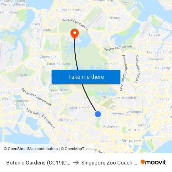 Botanic Gardens (CC19|DT9) to Singapore Zoo Coach Bay map