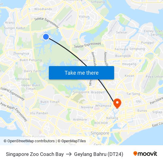Singapore Zoo Coach Bay to Geylang Bahru (DT24) map