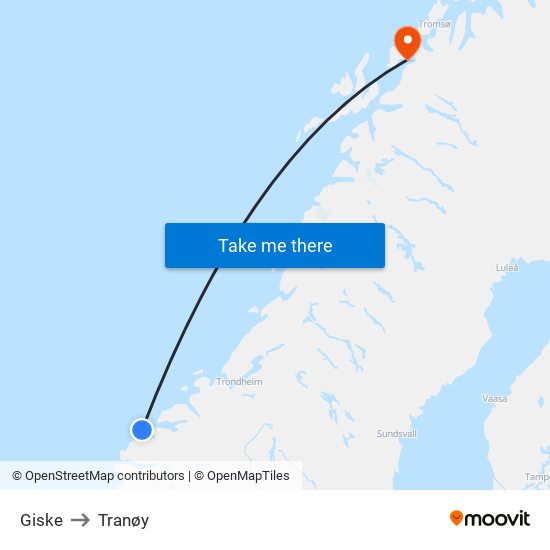 Giske to Tranøy map