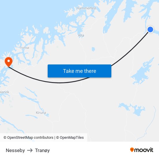 Nesseby to Tranøy map