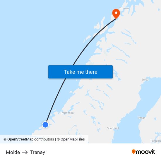 Molde to Tranøy map