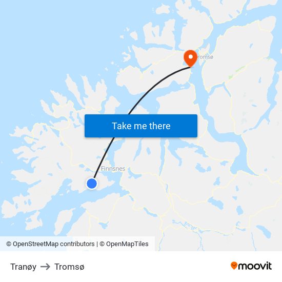 Tranøy to Tromsø map