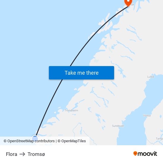 Flora to Tromsø map