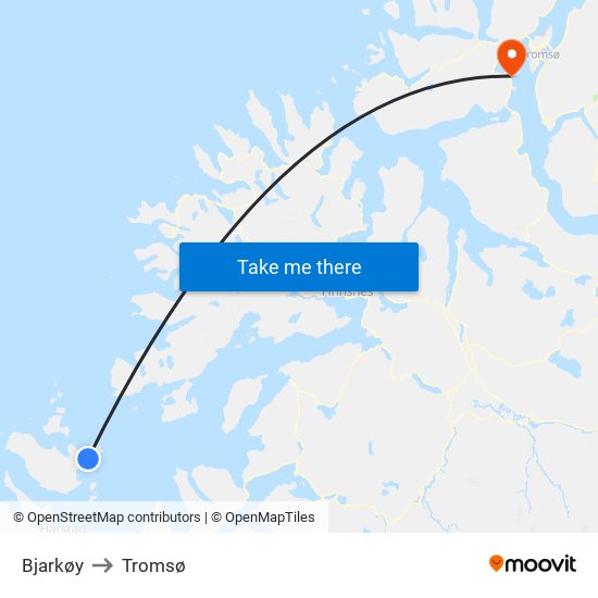 Bjarkøy to Tromsø map