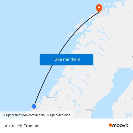 Aukra to Tromsø map