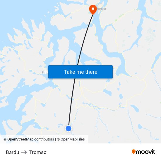 Bardu to Tromsø map