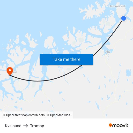 Kvalsund to Tromsø map