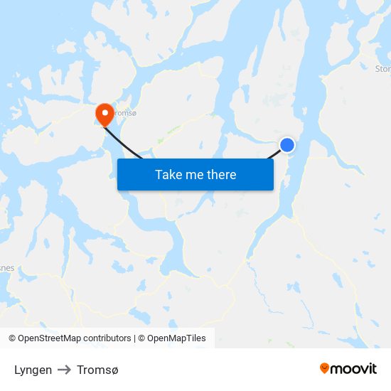 Lyngen to Tromsø map