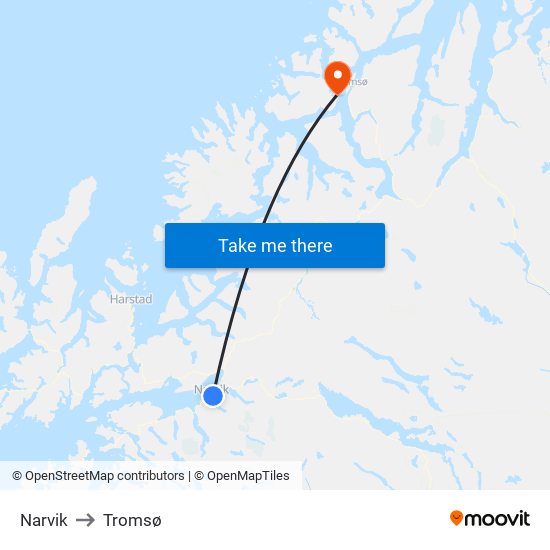 Narvik to Tromsø map