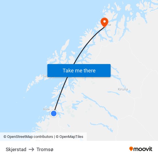 Skjerstad to Tromsø map