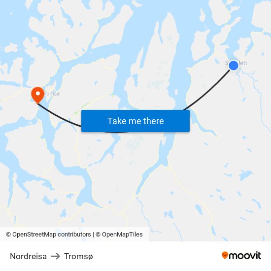 Nordreisa to Tromsø map