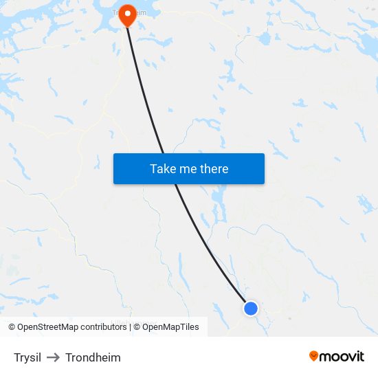 Trysil to Trondheim map