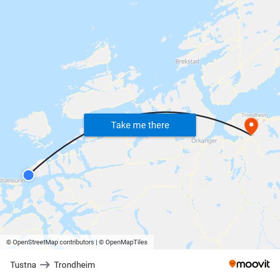 Tustna to Trondheim map
