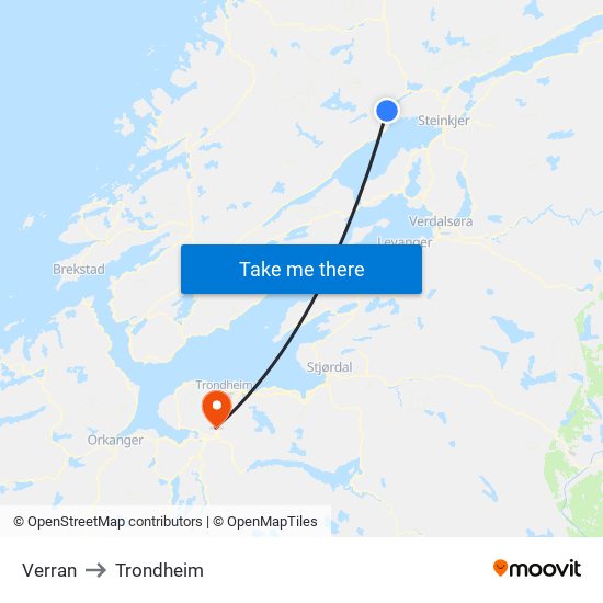 Verran to Trondheim map