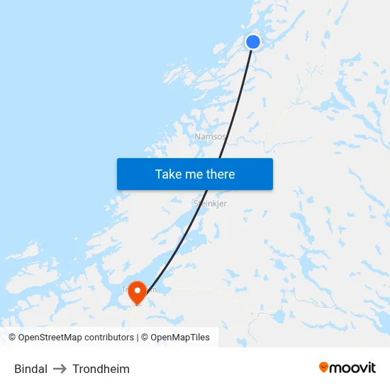 Bindal to Trondheim map