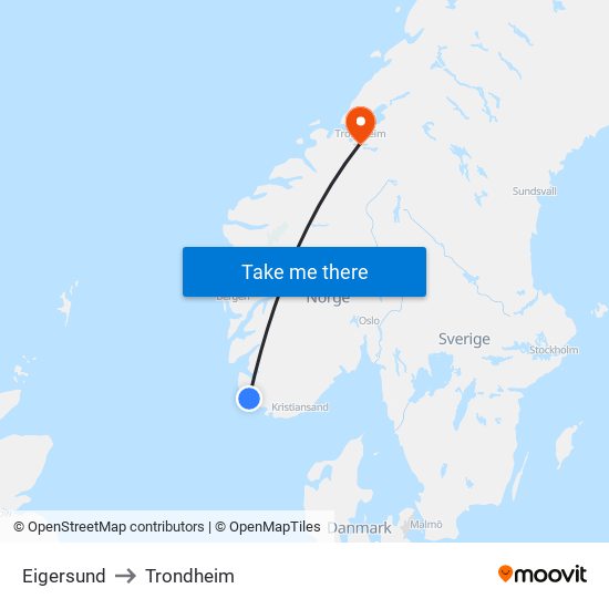 Eigersund to Trondheim map