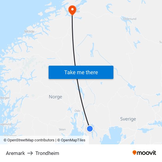 Aremark to Trondheim map