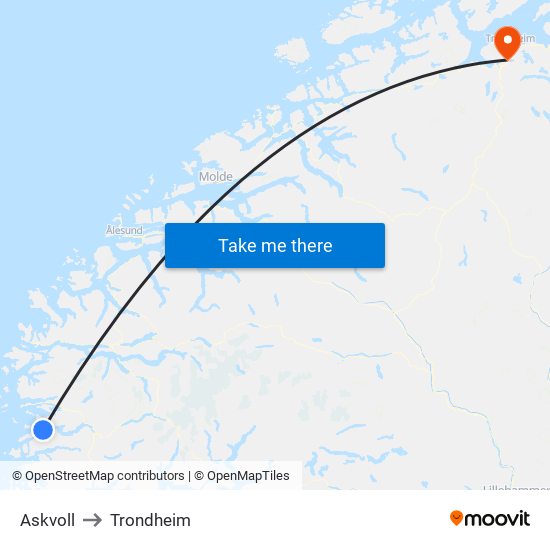 Askvoll to Trondheim map