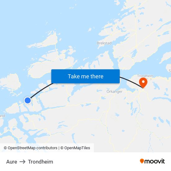 Aure to Trondheim map