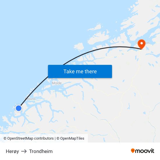 Herøy to Trondheim map