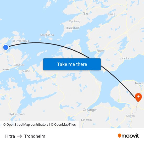 Hitra to Trondheim map