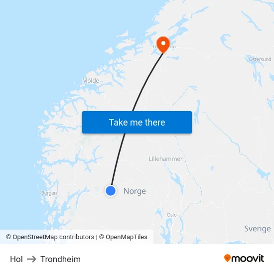 Hol to Trondheim map