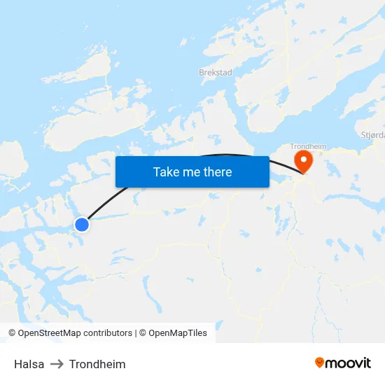 Halsa to Trondheim map