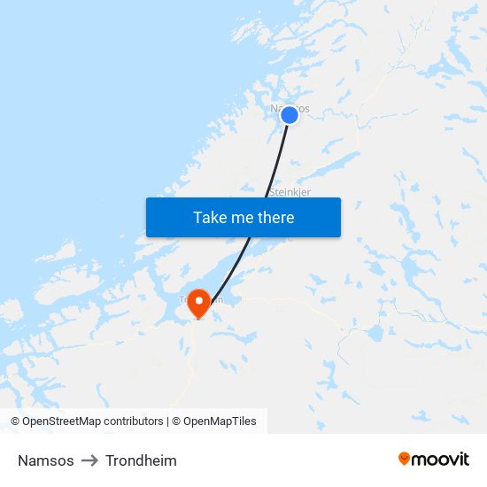 Namsos to Trondheim map