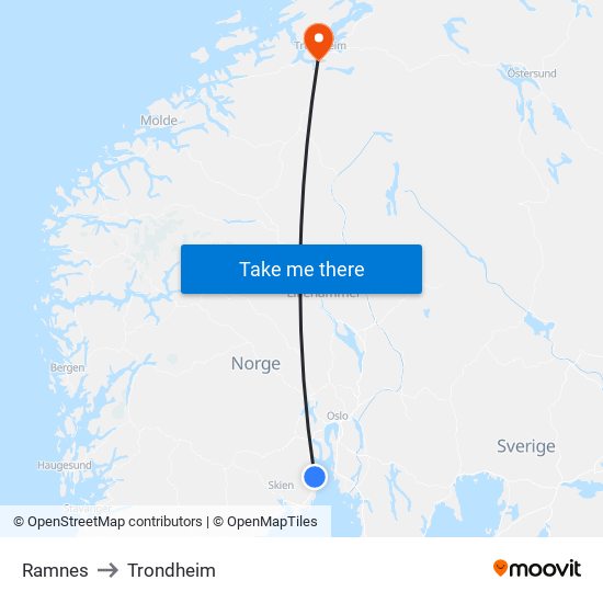Ramnes to Trondheim map