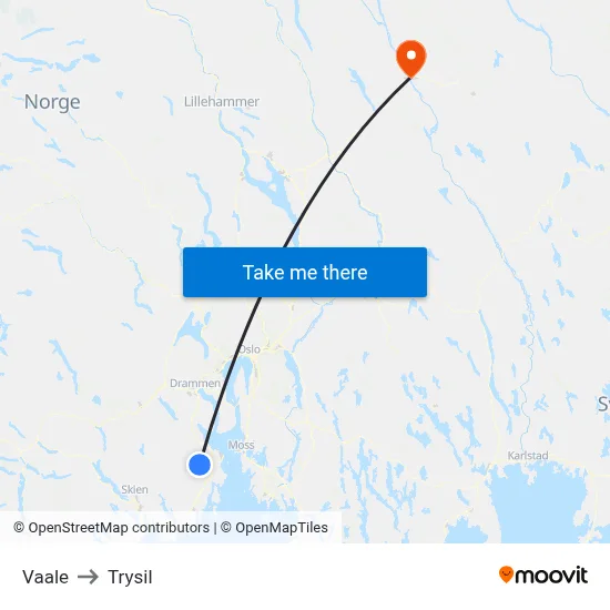 Vaale to Trysil map
