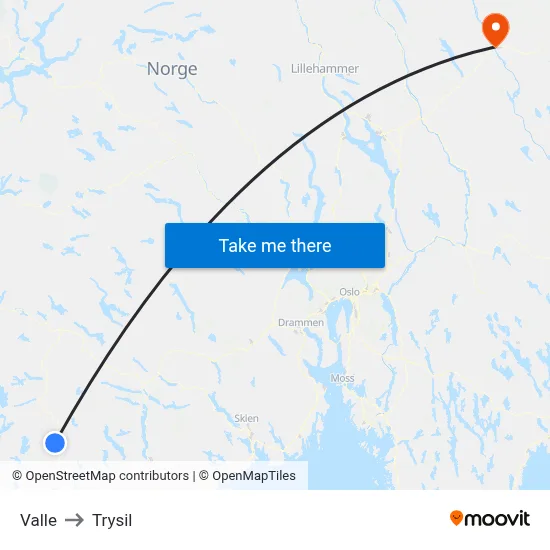 Valle to Trysil map