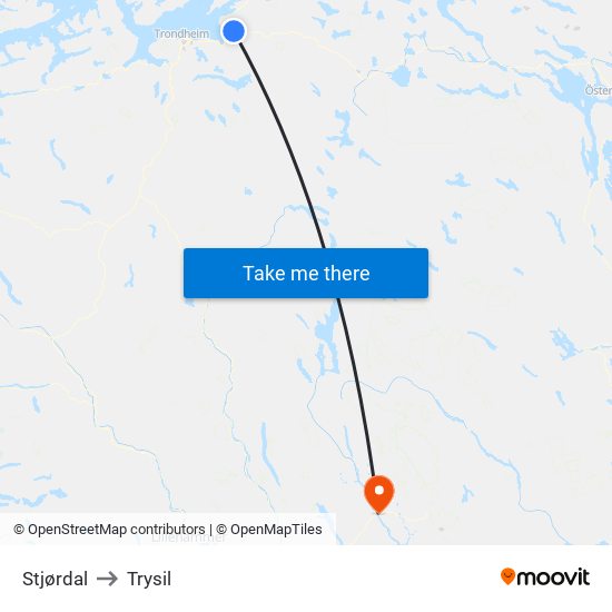 Stjørdal to Trysil map