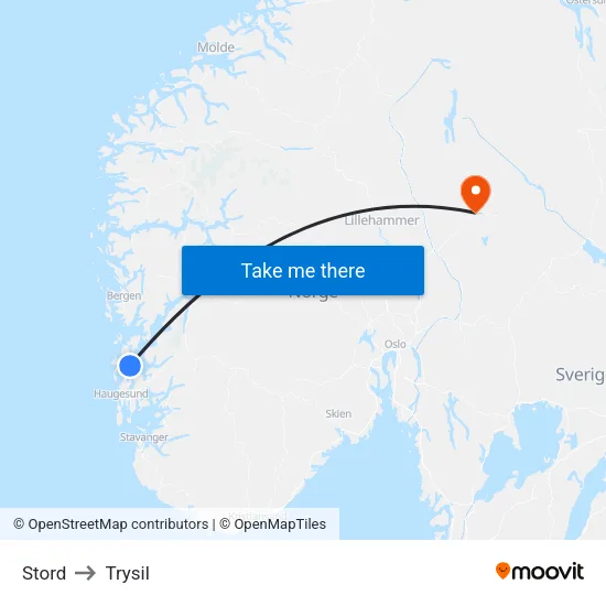 Stord to Trysil map