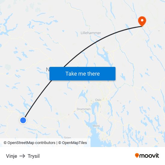 Vinje to Trysil map