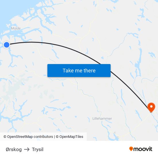 Ørskog to Trysil map