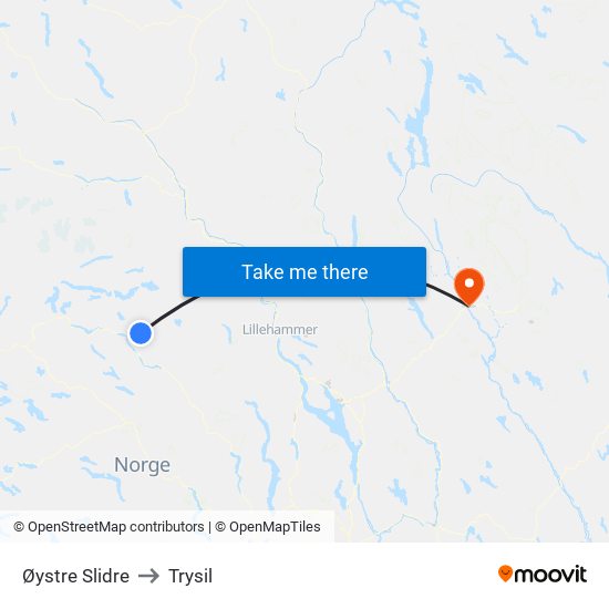 Øystre Slidre to Trysil map