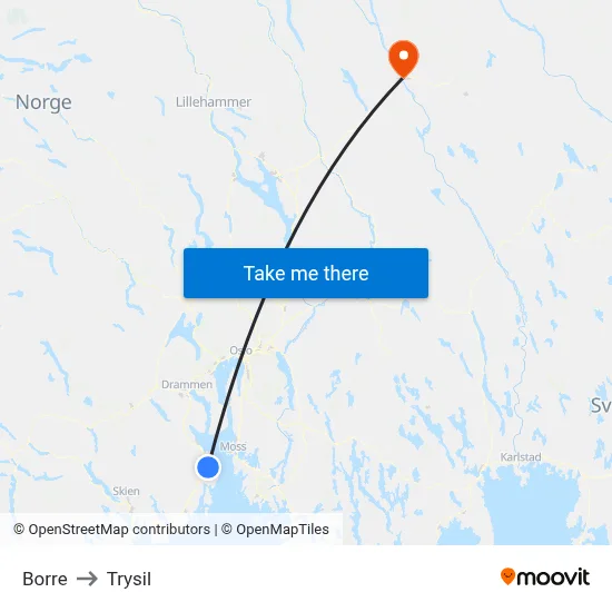Borre to Trysil map