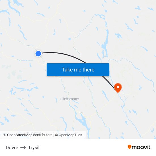 Dovre to Trysil map