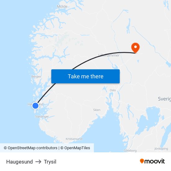 Haugesund to Trysil map