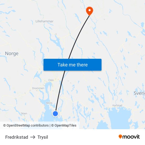 Fredrikstad to Trysil map