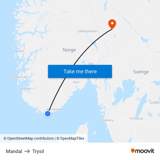 Mandal to Trysil map