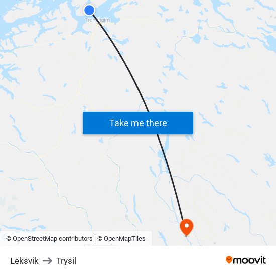 Leksvik to Trysil map