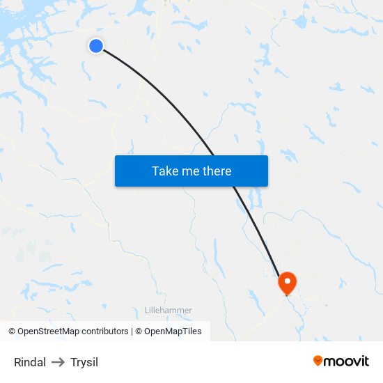 Rindal to Trysil map