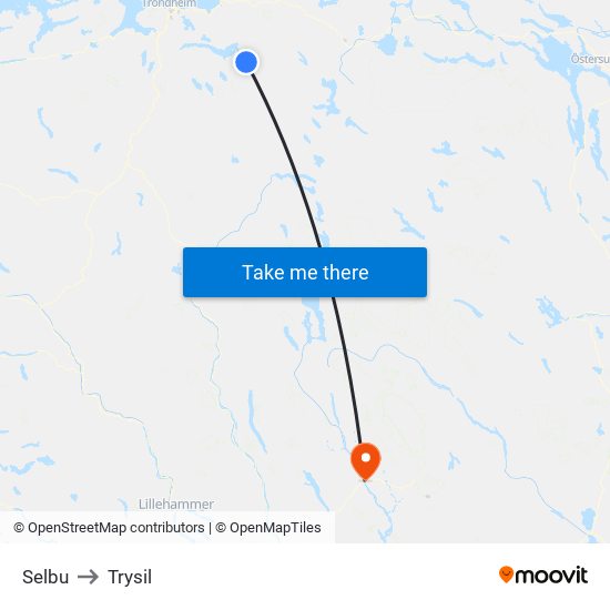 Selbu to Trysil map