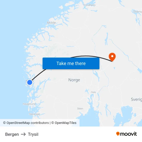 Bergen to Trysil map