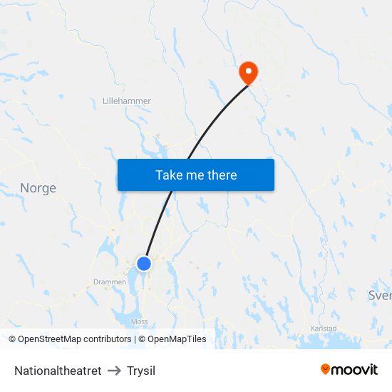 Nationaltheatret to Trysil map