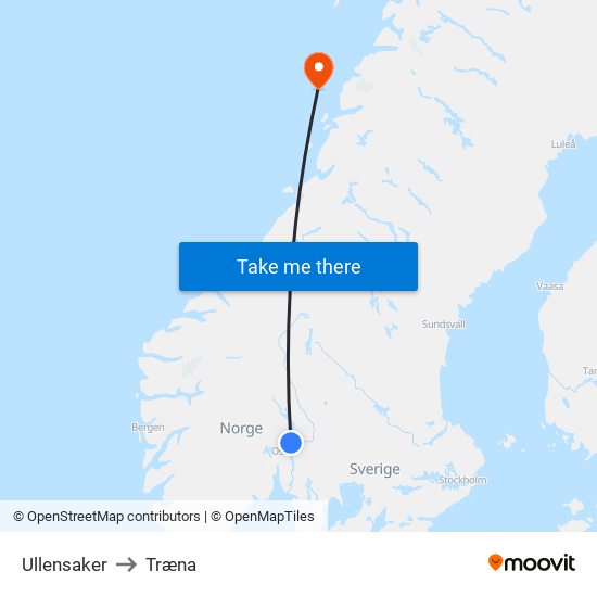 Ullensaker to Træna map