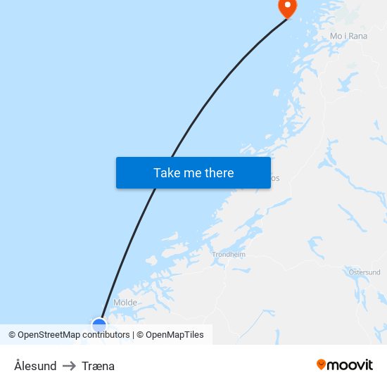 Ålesund to Træna map