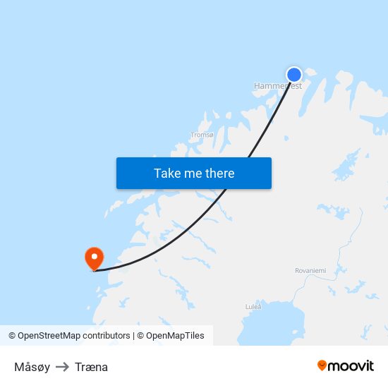 Måsøy to Træna map