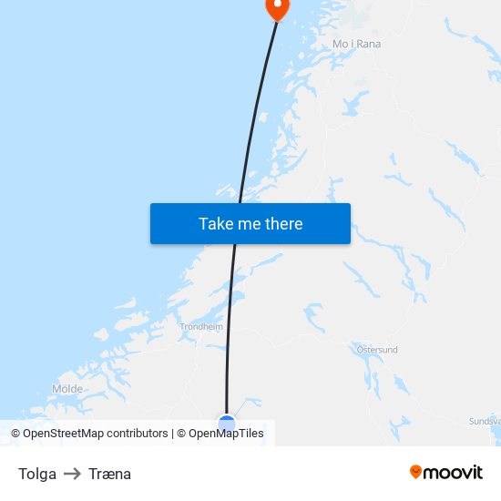 Tolga to Træna map